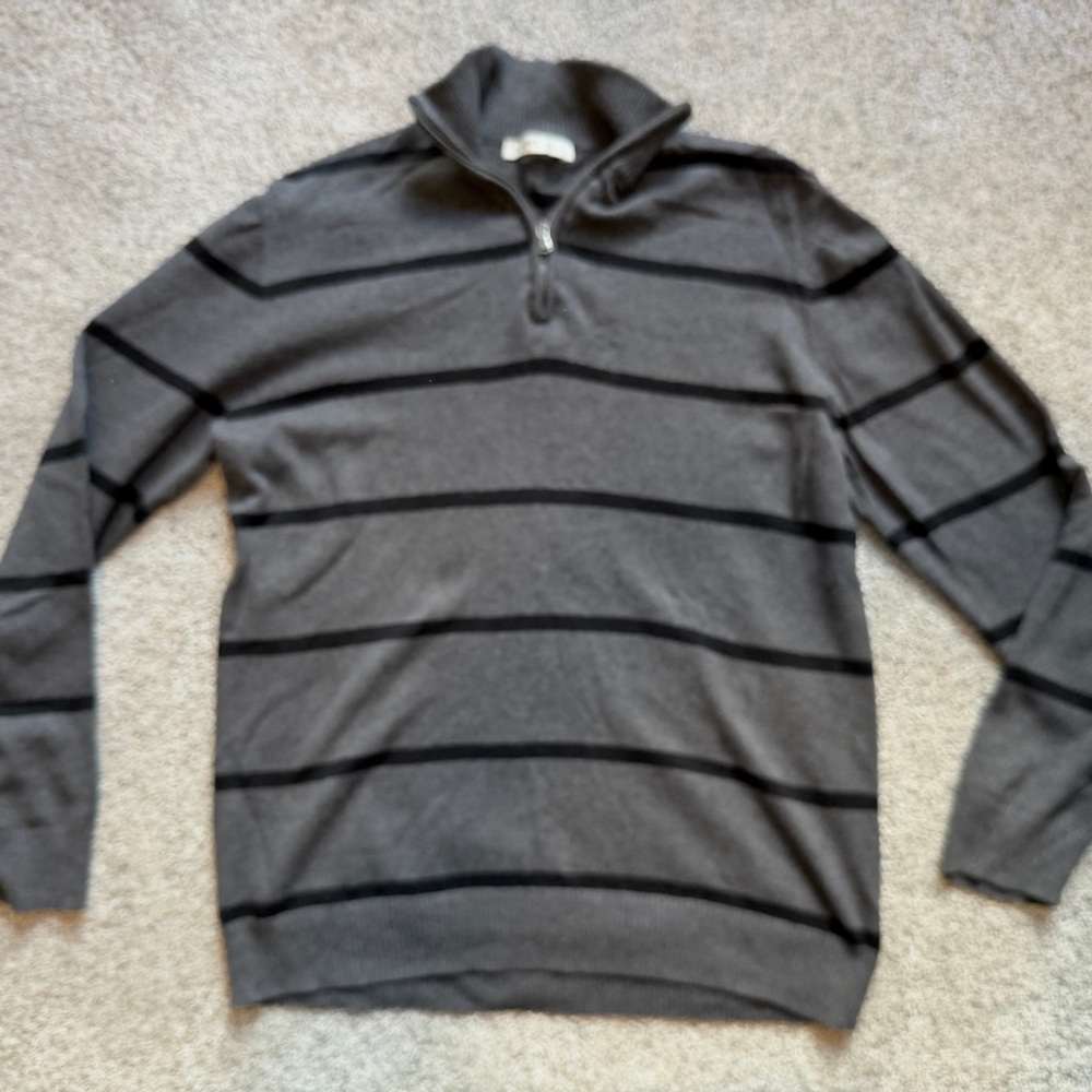 Old Navy Men's Charcoal and Black Quarter‎ Zip-Up Sweater with Stripes